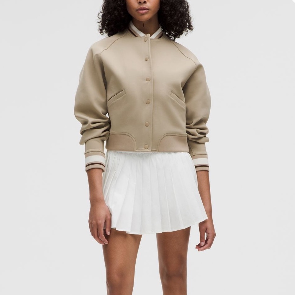 Lululemon Large Snap Front Collegiate Beige Bomber Jacket